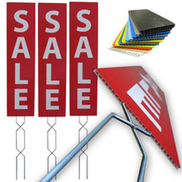 Lawn Coroplast Signs mounted on Metal Wire Holder Coroplast Directional Signs with Metal Wire Holder