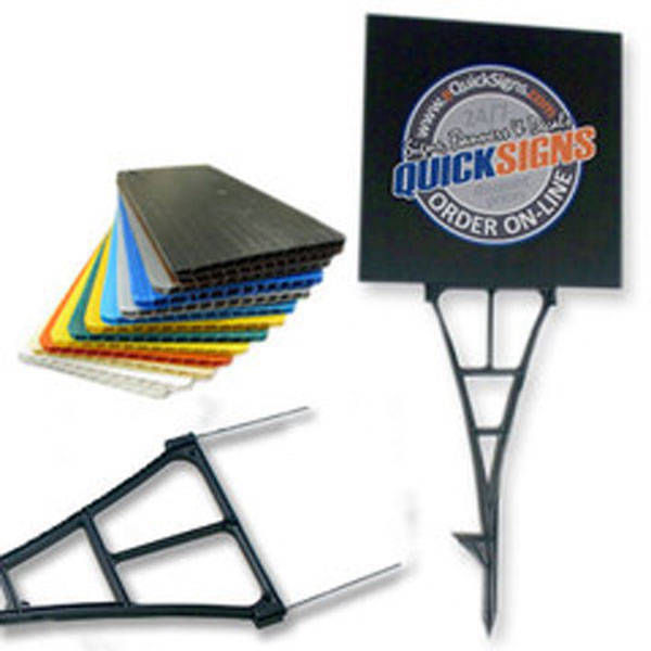 Lawn Coroplast Signs with Sprider Step Stake Holder Sprider Step Stake Coroplast Signs